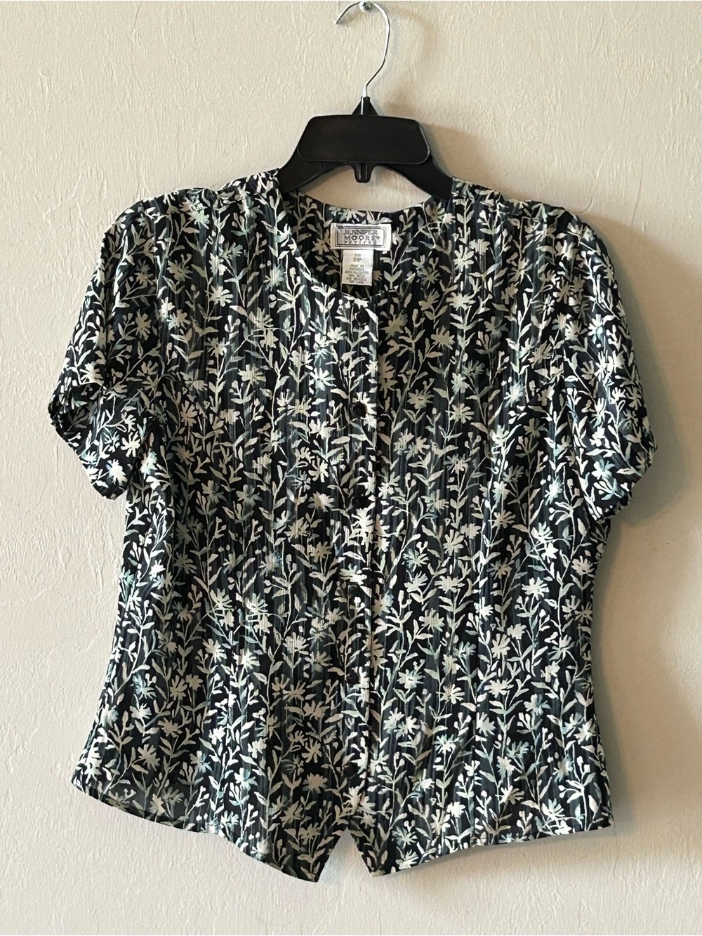 Vintage Jennifer Moore Women's Size 10P Ditsy Floral Print Pleating Blouse